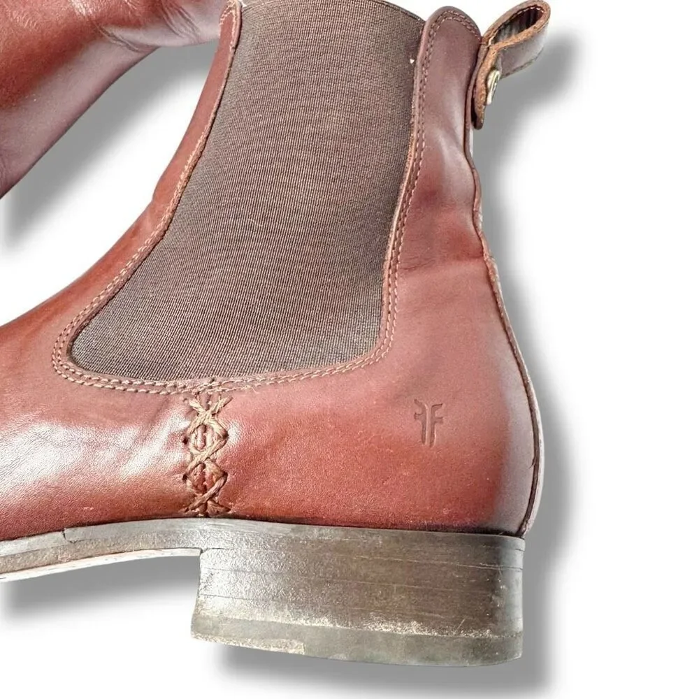 Frye Melissa Cognac Leather Almond Toe Ankle Chelsea Boots Women's Size 9 B